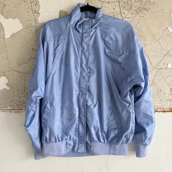 Vtg 80s Adidas Windbreaker Track Jacket Periwinkle Nylon Trefoil Logo Womens L - Picture 1 of 13